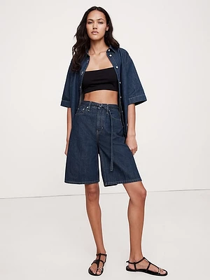 High-Rise Denim Bermuda Short