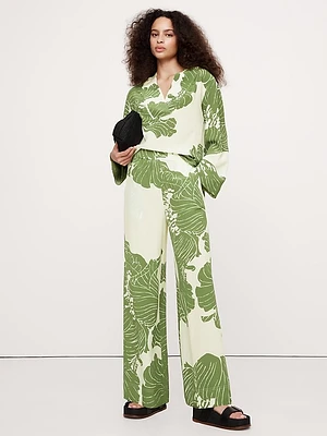 Pull-On Wide-Leg Matte Silk Pant