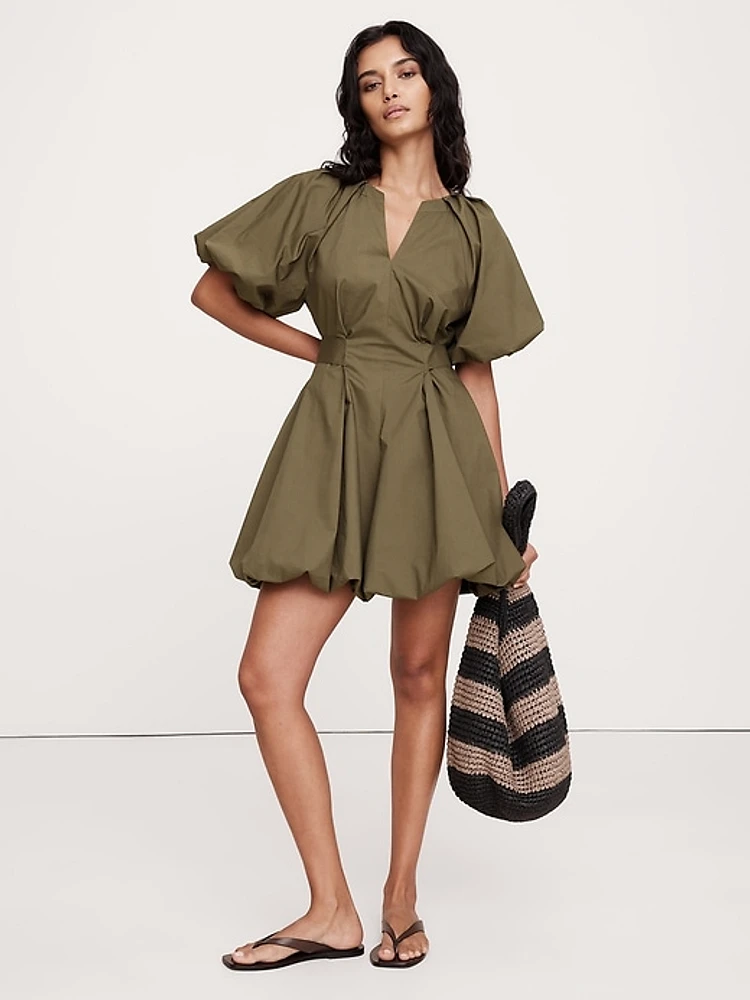 Cotton Poplin Bubble-Hem Mini Dress