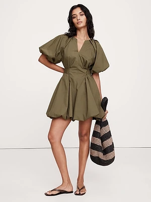 Cotton Poplin Bubble-Hem Mini Dress