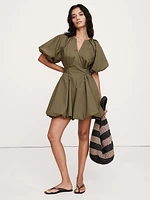 Cotton Poplin Bubble-Hem Mini Dress
