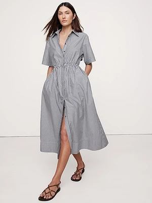 Cotton Poplin Open-Back Shirt Dress