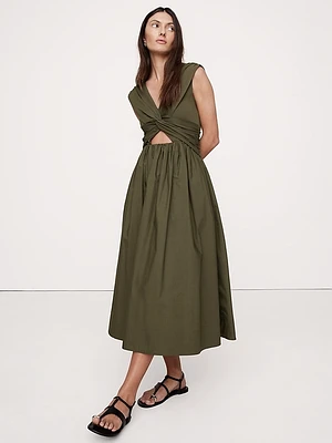 Mixed-Media Cut-Out Midi Dress