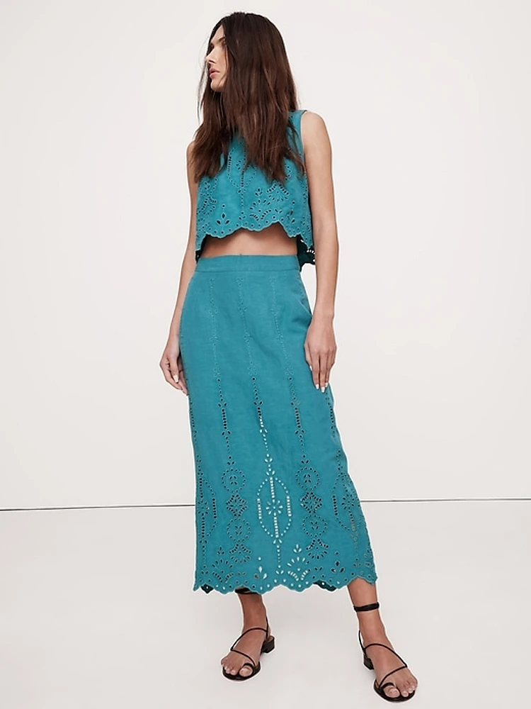 TENCEL™-Linen Eyelet Long Midi Skirt