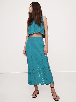 TENCEL™-Linen Eyelet Long Midi Skirt