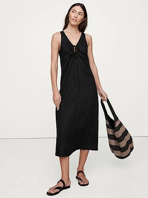 Linen Keyhole Midi Dress
