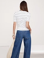 Ribbed Elbow-Sleeve T-Shirt