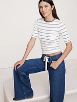 Ribbed Elbow-Sleeve T-Shirt