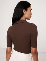 Ribbed Elbow-Sleeve Polo