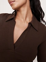 Ribbed Elbow-Sleeve Polo