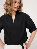 Balloon-Sleeve Cotton Poplin Popover Top