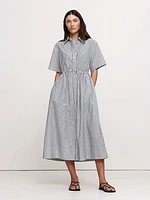 Cotton Poplin Open-Back Shirt Dress