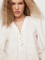 Cotton Poplin Lace-Up Cropped Shirt