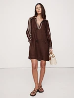 Embroidered Linen Peasant Dress