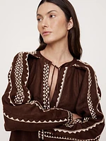 Embroidered Linen Peasant Dress