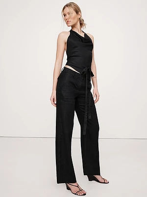 Viscose-Linen Open-Back Halter Top