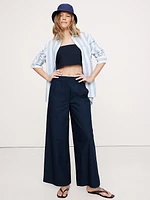 Wide-Leg Pull-On Cotton Poplin Ankle Pant
