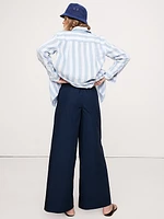 Wide-Leg Pull-On Cotton Poplin Ankle Pant