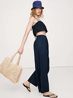 Wide-Leg Pull-On Cotton Poplin Ankle Pant
