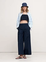 Wide-Leg Pull-On Cotton Poplin Ankle Pant