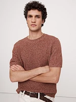 Ribbed Linen-Cotton Short-Sleeve Sweater