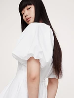 Cotton Poplin Bubble-Hem Mini Dress