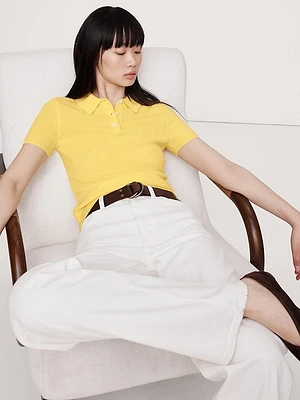 Lightweight Cashmere Short-Sleeve Sweater Polo