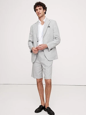Herringbone Linen-Cotton Pleated Pull-On Short
