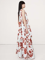Stretch-Cotton Poplin One-Shoulder Drop-Waist Maxi Dress