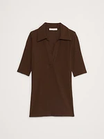 Ribbed Elbow-Sleeve Polo