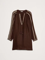 Embroidered Linen Peasant Dress