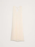 Pleated Georgette Open-Back Long Midi Dress