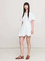 Cotton Poplin Bubble-Hem Mini Dress