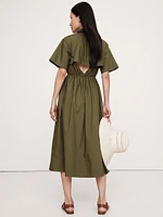 Cotton Poplin Open-Back Shirt Dress