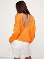 Cotton-Silk Scoop-Back Sweater