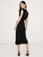 Stretch-Crepe Open-Back Midi Dress