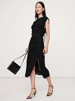 Stretch-Crepe Open-Back Midi Dress