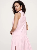 Cotton Poplin Ruche-Neck Top