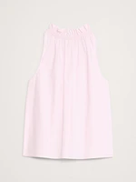 Cotton Poplin Ruche-Neck Top