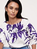Cotton Poplin Ruched Bubble-Hem Top