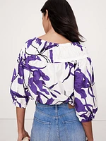 Cotton Poplin Ruched Bubble-Hem Top