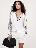 Embroidered Linen Peasant Blouse
