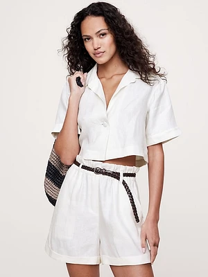 Oversized Linen Cropped Resort Shirt