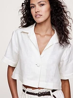 Oversized Linen Cropped Resort Shirt