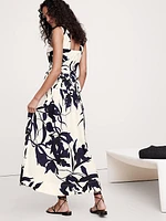 Cotton Poplin Ruched Drop-Waist Maxi Dress