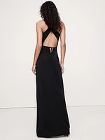 Matte Silk Cowl-Neck Backless Maxi Dress