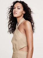 Linen Halter Cut-Out Mini Dress
