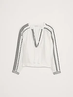 Embroidered Linen Peasant Blouse