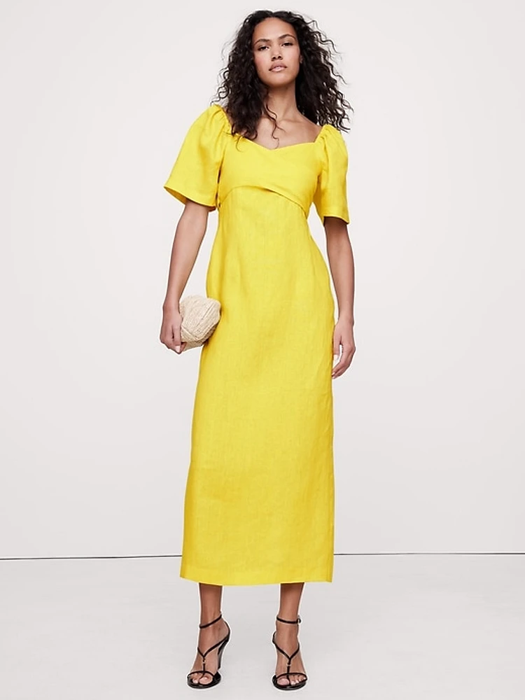 Linen Sweetheart Long Midi Dress