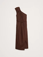 Ruched Cotton Poplin One-Shoulder Maxi Dress